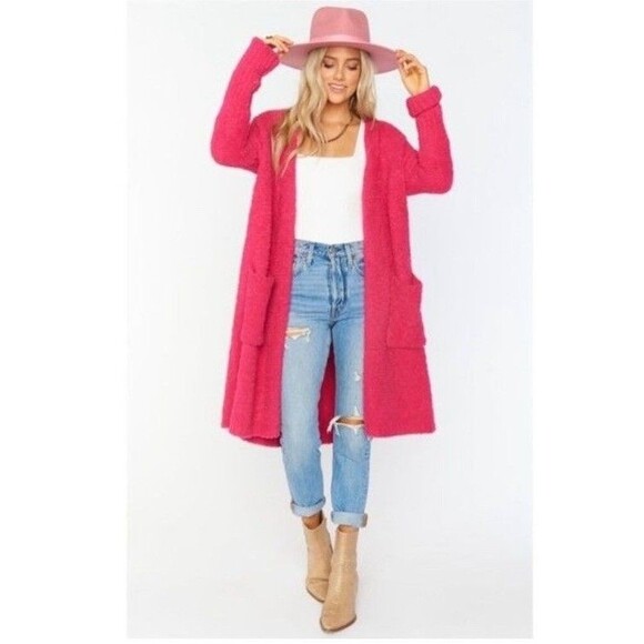 Show Me Your Mumu Clayton Cardigan Sweater Shocking Pink Cotton Longline Small - Picture 1 of 2